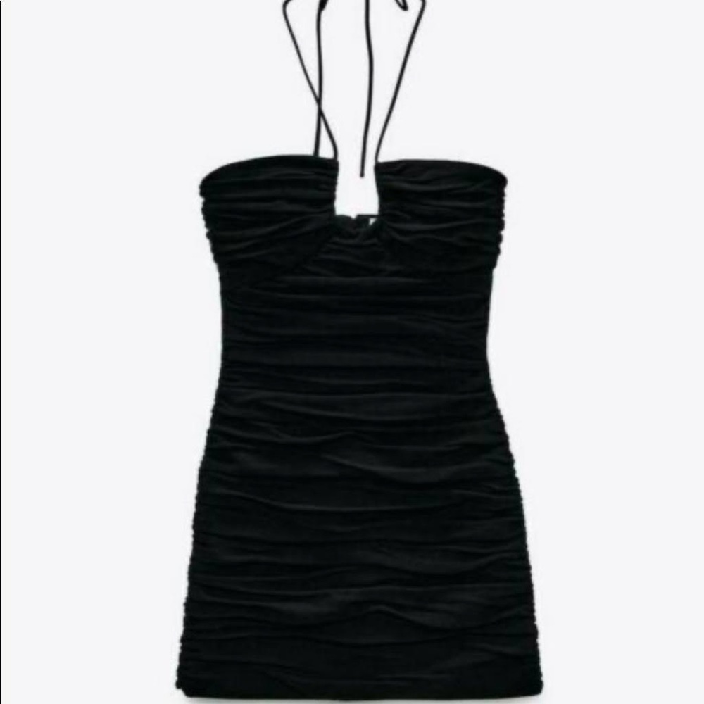Zara Ruched Black Mini Dress